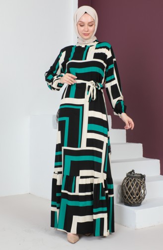 Robe à Motifs 0227-03 Vert Noir 0227-03