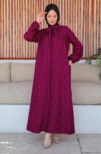 Houndstooth Patterned Dress 23k8831-01 Fuchsia Black 23K8831-01