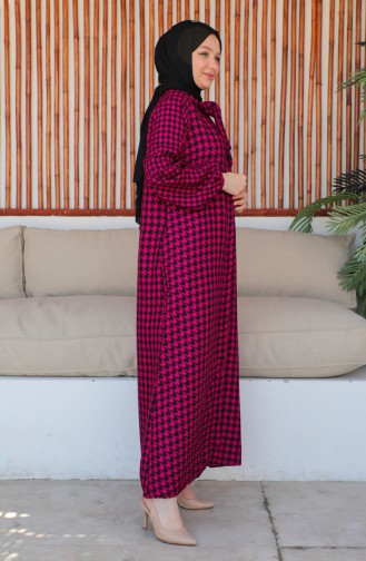 Houndstooth Patterned Dress 23k8831-01 Fuchsia Black 23K8831-01