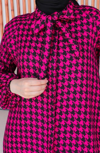 Jurk Met Pied-de-poule-patroon 23K8831-01 Fuchsia Zwart 23K8831-01