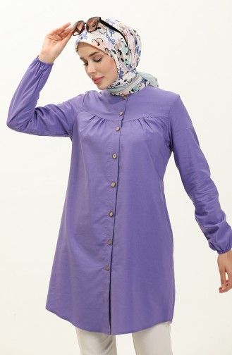 Robalı Düğmeli Tunik 4060-03 Mor