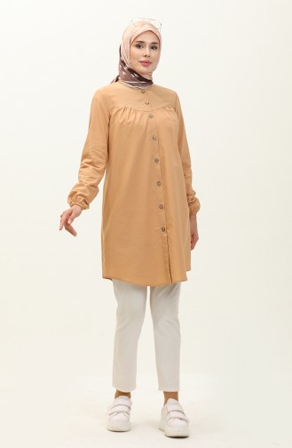 Buttoned Yoke Tunic  4060-06 Milky Coffee 4060-06