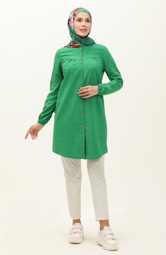 Yoke Buttoned Tunic 4060-07 Emerald Green 4060-07