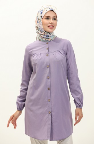 Robalı Düğmeli Tunik 4060-08 Lila