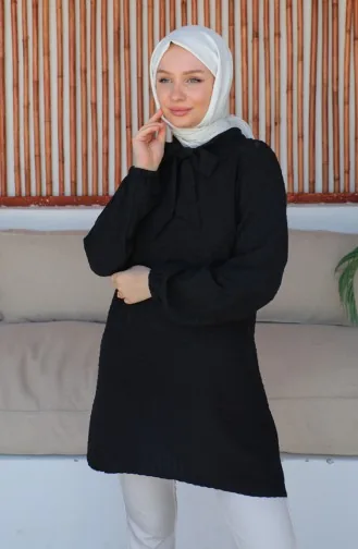 Crepe Fabric Tie Collar Tunic 0210-01 Black 0210-01