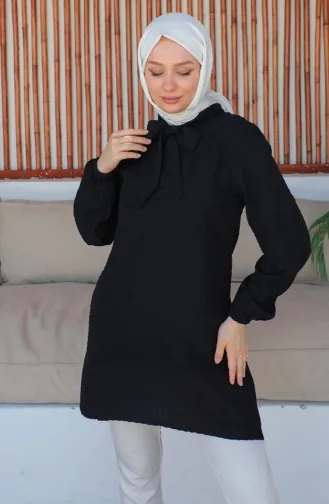 Crepe Fabric Tie Collar Tunic 0210-01 Black 0210-01