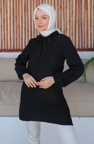 Crepe Fabric Tie Collar Tunic 0210-01 Black 0210-01