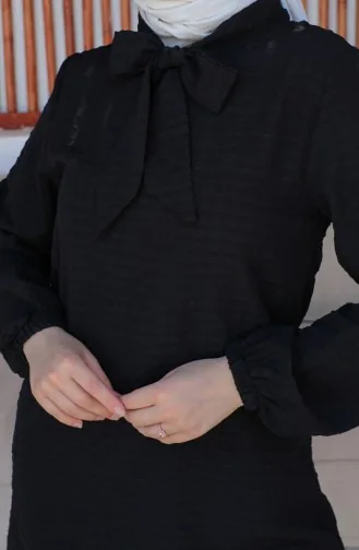 Crepe Fabric Tie Collar Tunic 0210-01 Black 0210-01