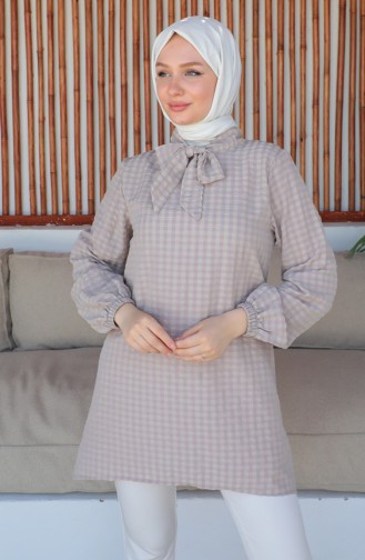 Crepe Fabric Tie Collar Tunic 0210-02 Mink 0210-02