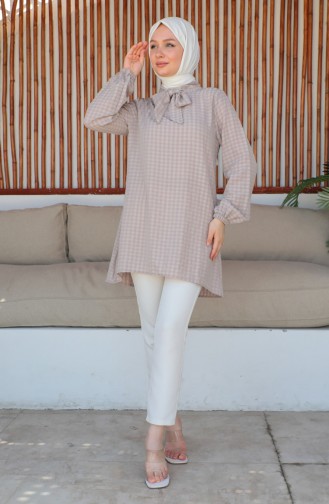 Crepe Fabric Tie Collar Tunic 0210-02 Mink 0210-02