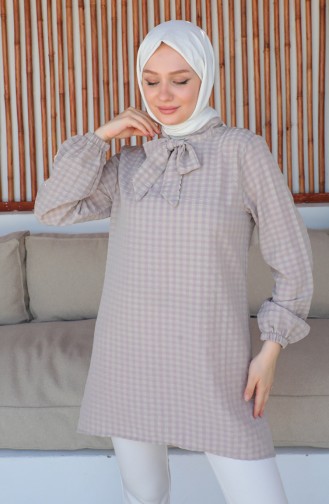 Crepe Fabric Tie Collar Tunic 0210-02 Mink 0210-02