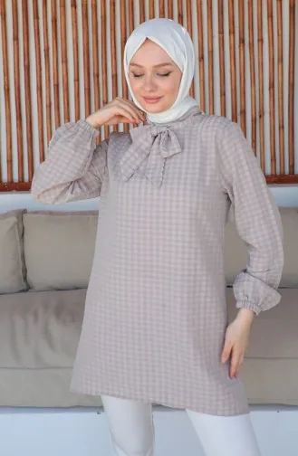 Crepe Fabric Tie Collar Tunic 0210-02 Mink 0210-02