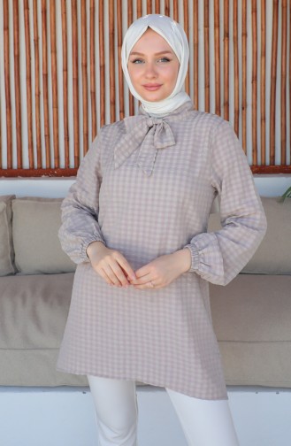 Crepe Fabric Tie Collar Tunic 0210-02 Mink 0210-02