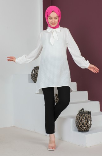 Crepe Sleeve Tie Tunic0210-04 Ecru 0210-04