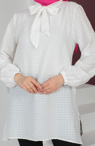 Crepe Sleeve Tie Tunic0210-04 Ecru 0210-04