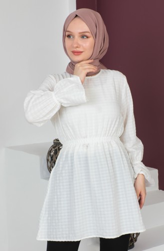 Crepe Fabric Elastic waist Tunic 0211-03 Ecru 0211-03