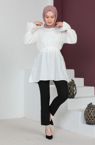 Crepe Fabric Elastic waist Tunic 0211-03 Ecru 0211-03