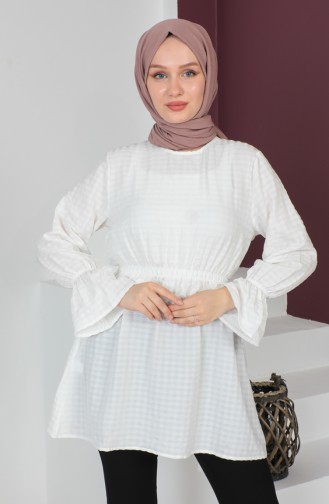 Crepe Fabric Elastic waist Tunic 0211-03 Ecru 0211-03