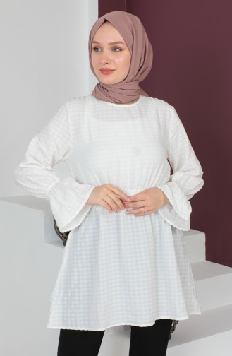 Crepe Fabric Elastic waist Tunic 0211-03 Ecru 0211-03