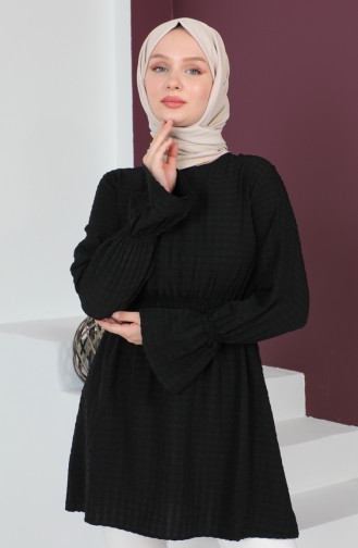 Crepe Fabric Elastic waist Tunic 0211-05 Black 0211-05