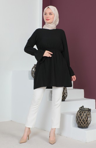 Crepe Fabric Elastic waist Tunic 0211-05 Black 0211-05