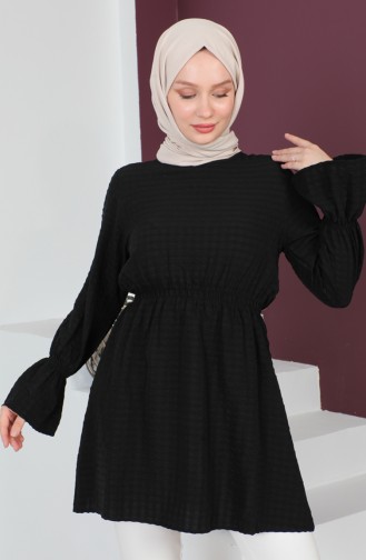 Crepe Fabric Elastic waist Tunic 0211-05 Black 0211-05