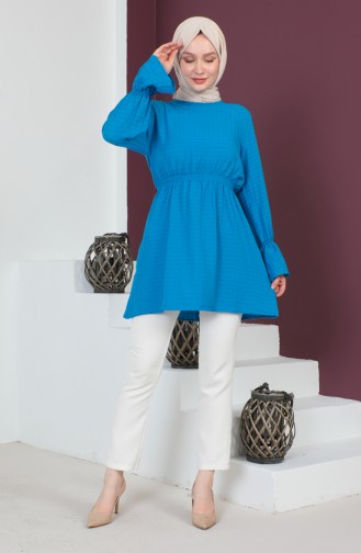 Crepe Fabric Elastic waist Tunic 0211-07 İndigo 0211-07