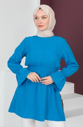 Crepe Fabric Elastic waist Tunic 0211-07 İndigo 0211-07