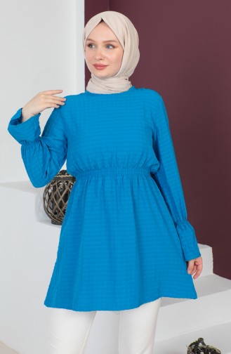 Crepe Fabric Elastic waist Tunic 0211-07 İndigo 0211-07