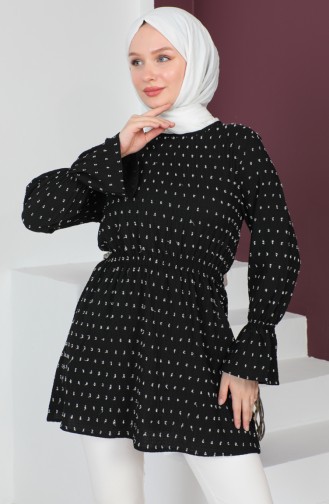 Crepe Fabric Elastic Waist Tunic 0211A-02 Black 0211A-02
