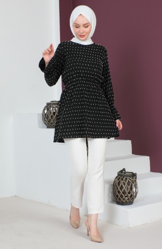 Crepe Fabric Elastic Waist Tunic 0211A-02 Black 0211A-02
