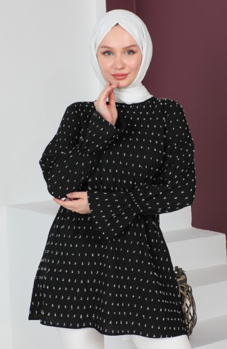 Crepe Fabric Elastic Waist Tunic 0211A-02 Black 0211A-02
