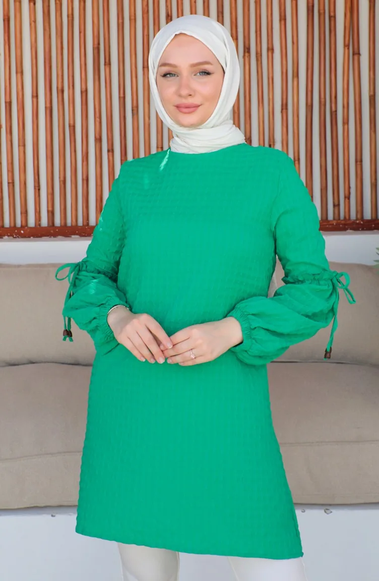 Crepe Sleeve Tie Tunic 0214-01 Green 0214-01