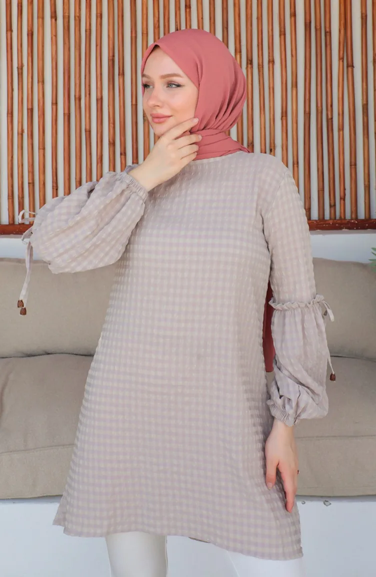 Crepe Sleeve Tie Tunic 0214-02 Mink 0214-02