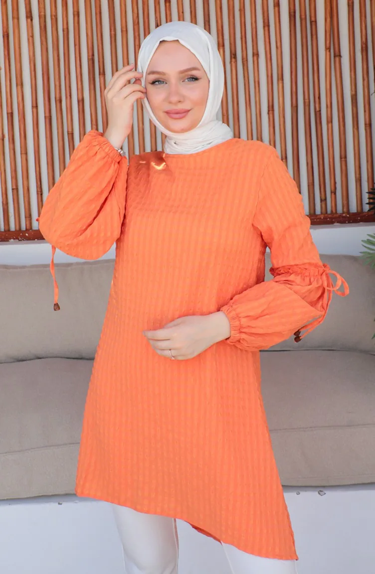 Crepe Sleeve Tie Tunic 0214-04 Orange 0214-04