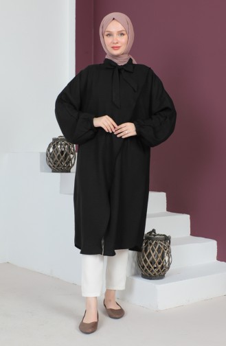 Aerobin Kumaş Asimetrik Tunik 0220-01 Siyah