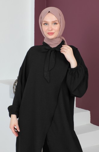 Aerobin Kumaş Asimetrik Tunik 0220-01 Siyah