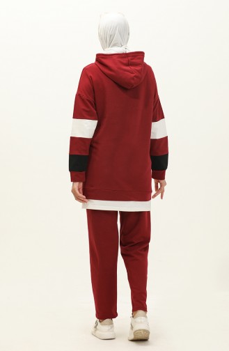 Letter Patterned Garni Tracksuit Set 3006-05 Claret Red 3006-05