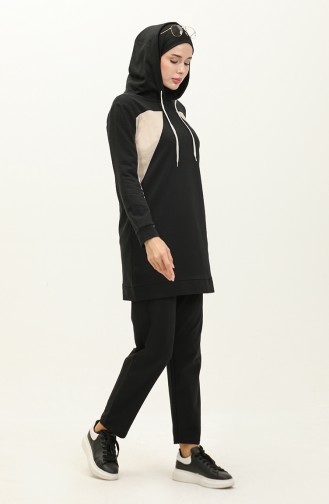 Color Garnished Tracksuit Set 3007-01 Black 3007-01