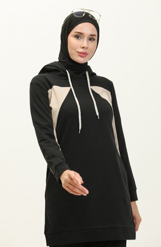 Color Garnished Tracksuit Set 3007-01 Black 3007-01