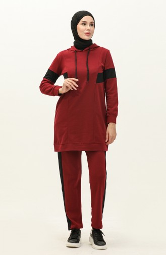 Hooded Tracksuit Set 3008-06 Claret Red 3008-06