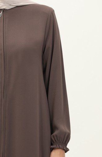 Elastic Sleeve  Zippered Abaya 6124-01 Dark Mink 6124-01