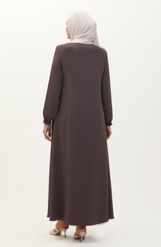 Abaya à Fermeture Manches Élastique 6124-01 Vison Foncé  6124-01