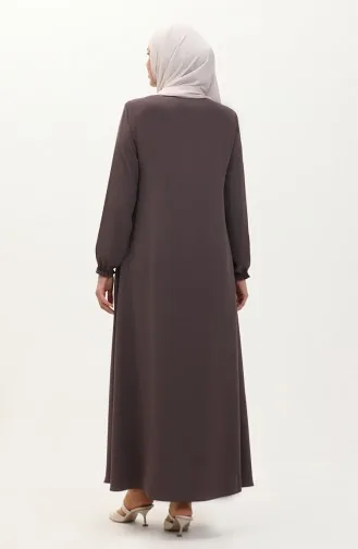 Abaya à Fermeture Manches Élastique 6124-01 Vison Foncé  6124-01