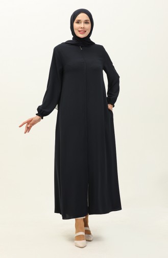 Abaya à Fermeture Manches Élastique 6124-02 Bleu Marine  6124-02