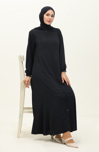 Abaya à Fermeture Manches Élastique 6124-02 Bleu Marine  6124-02