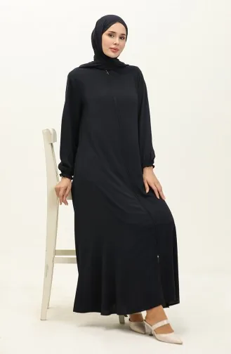 Abaya à Fermeture Manches Élastique 6124-02 Bleu Marine 6124-02