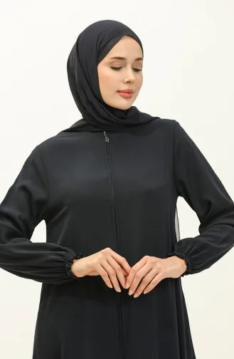 Abaya à Fermeture Manches Élastique 6124-02 Bleu Marine 6124-02