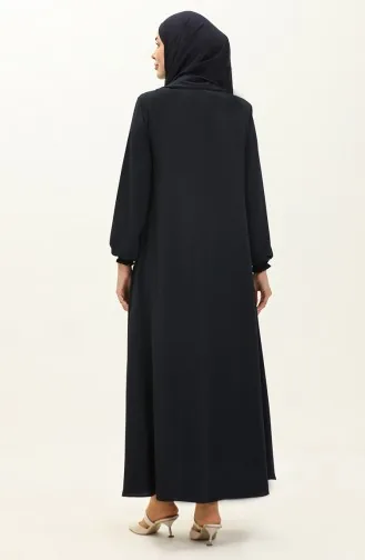 Abaya à Fermeture Manches Élastique 6124-02 Bleu Marine 6124-02