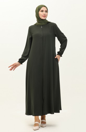 Abaya à Fermeture Manches Élastique 6124-03 Khaki 6124-03